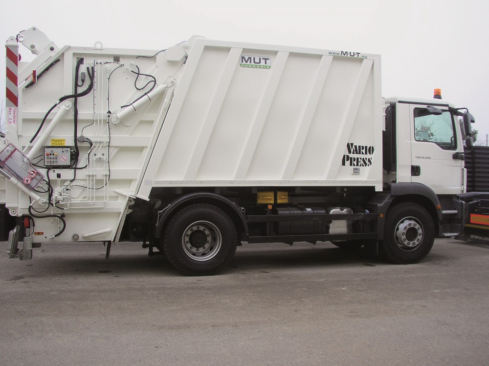 Warion Press márkájú, fehér színű, új hulladékgyűjtő gépjárművek